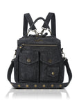 Denim Convertible Backpack Purse with Studded Strap