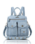 Denim Convertible Backpack Purse with Studded Strap