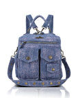 Denim Convertible Backpack Purse with Studded Strap