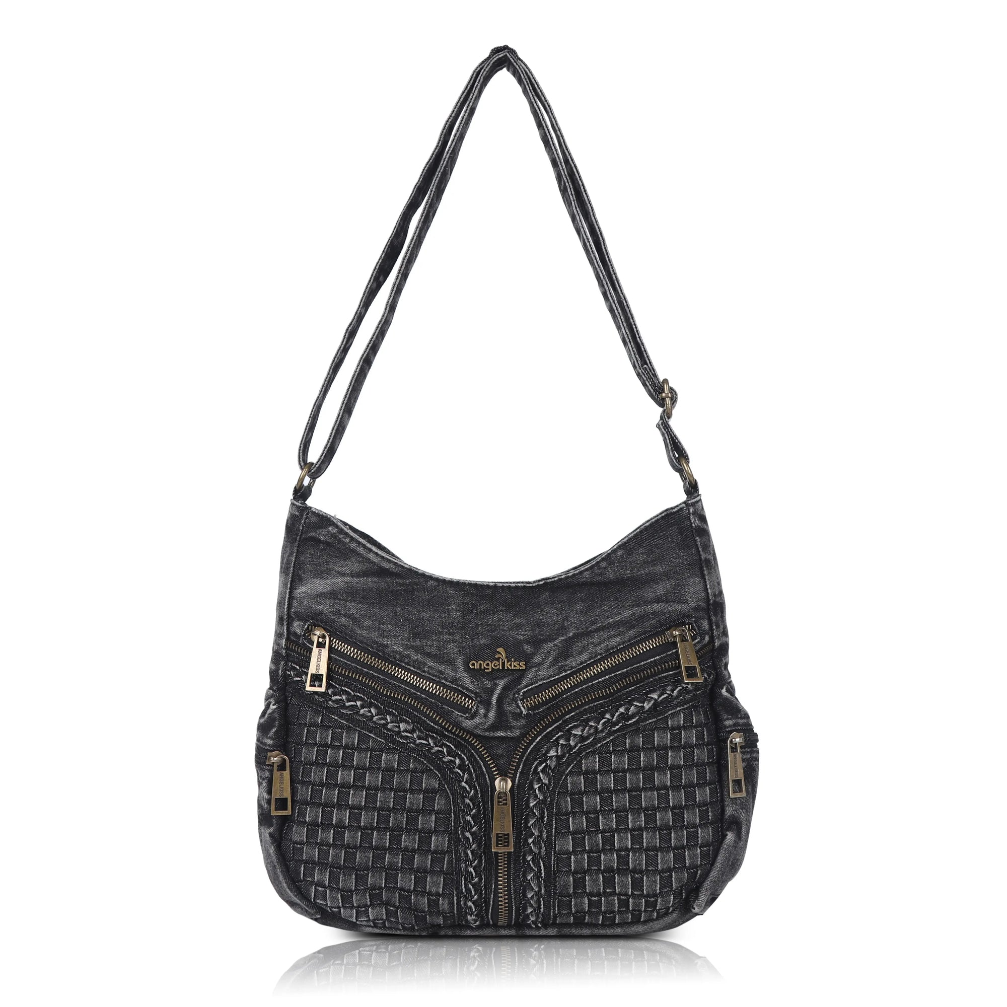 Y2K V-Zip Denim Hobo Shoulder-Crossbody Bag