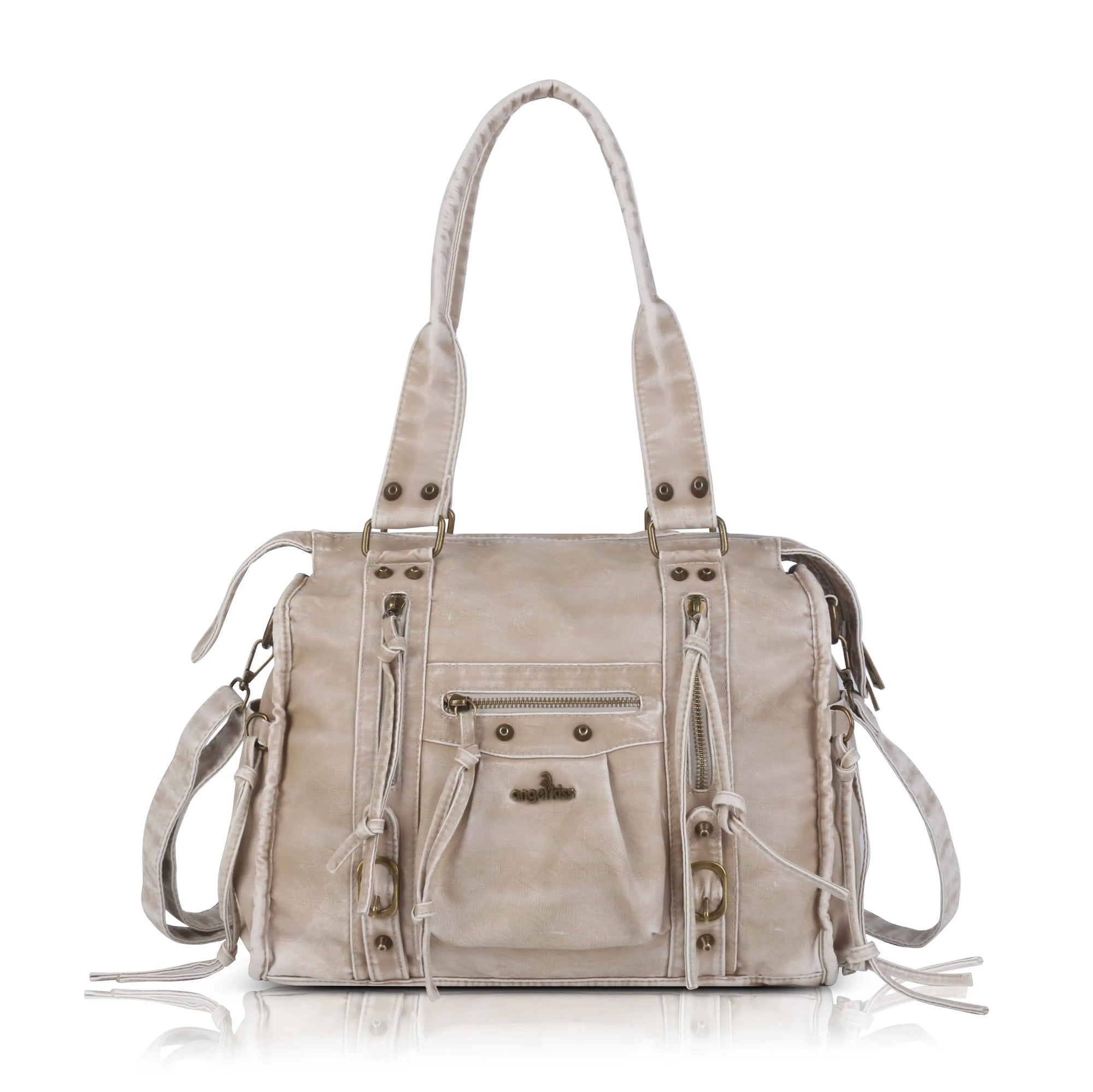 Vintage PU Leather Studded Shoulder Tote Bag for Travel