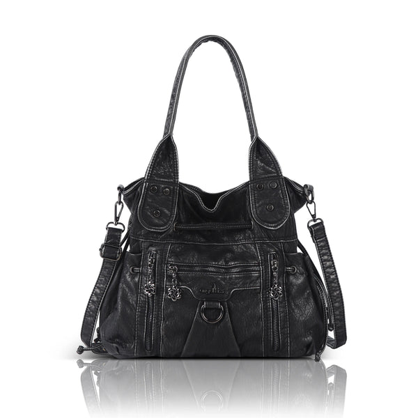Women’s Vintage Utility Shoulder Bag with Layered Zip Pockets