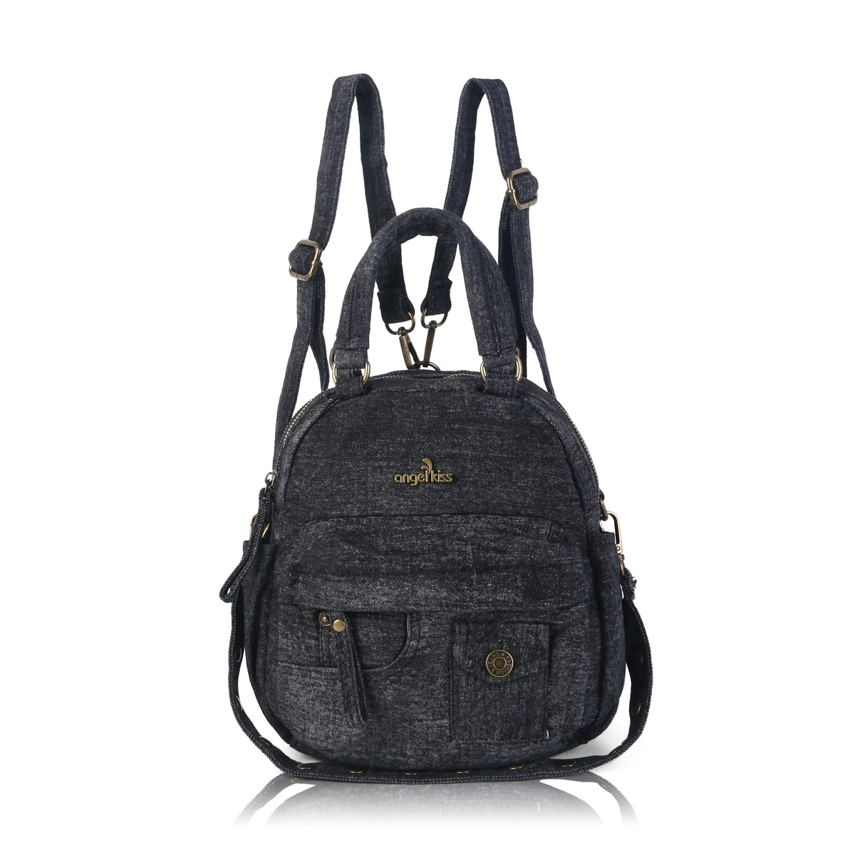 denim leather backpack Classic Small For Women – Angel Kiss Settlement Backpack Quilted - Bottom 11 x 6 ROD POWER:Medium Heavy Discount Eligible YES