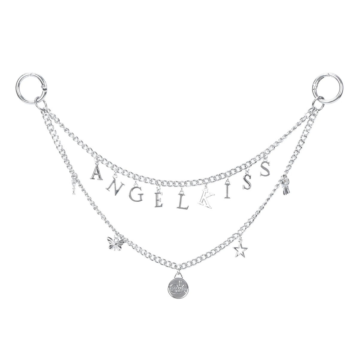 Y2K Vintage Letter Charm Bag Chain with Butterfly and Star Pendants