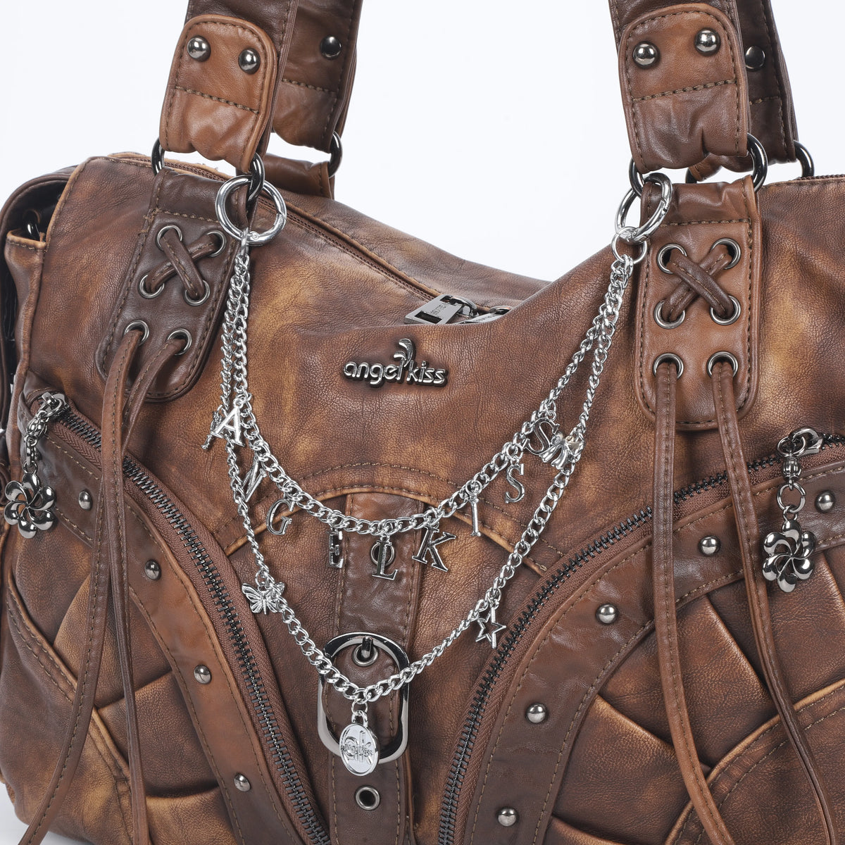 Y2K Vintage Letter Charm Bag Chain with Butterfly and Star Pendants