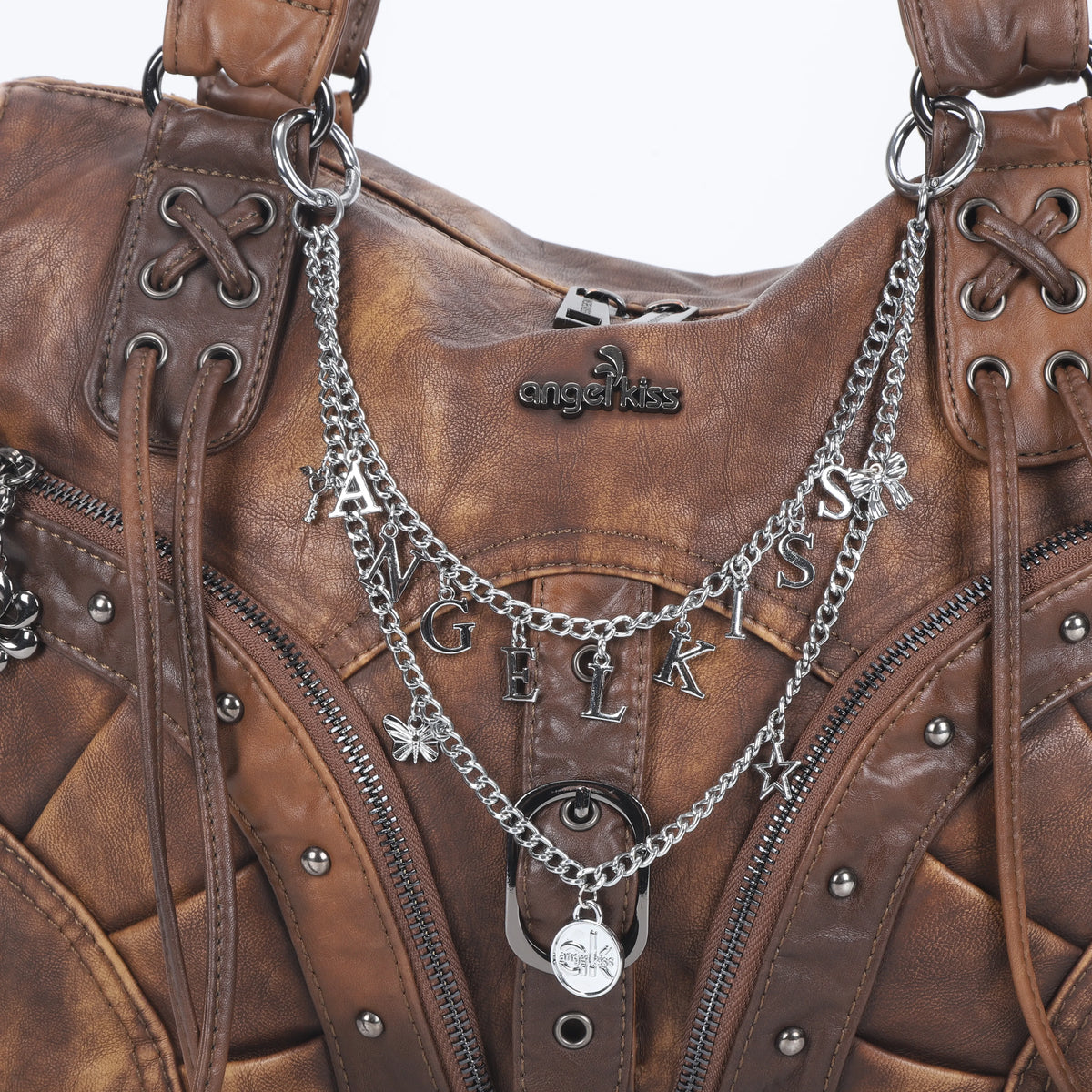 Y2K Vintage Letter Charm Bag Chain with Butterfly and Star Pendants