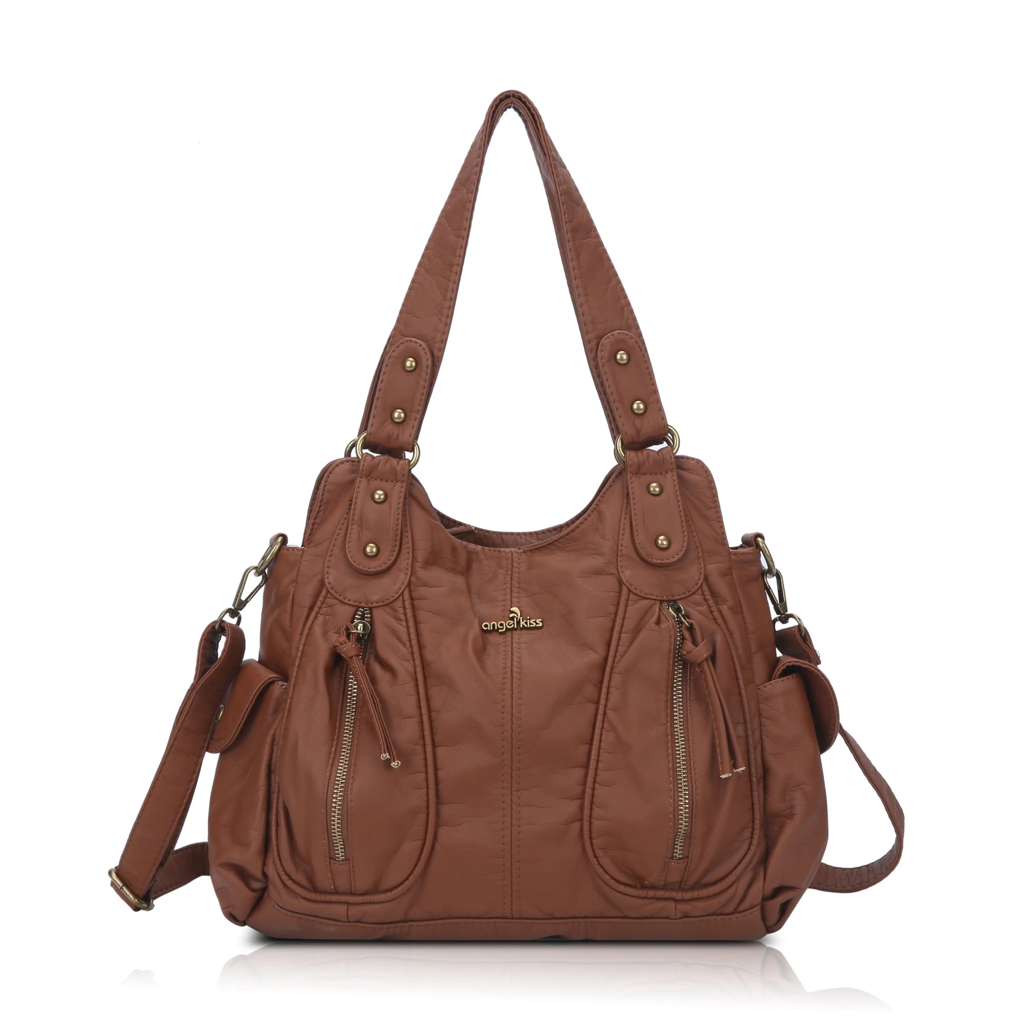 Y2K Double Pocket Shoulder Bag Belted Faux Leather Crossbody Bag