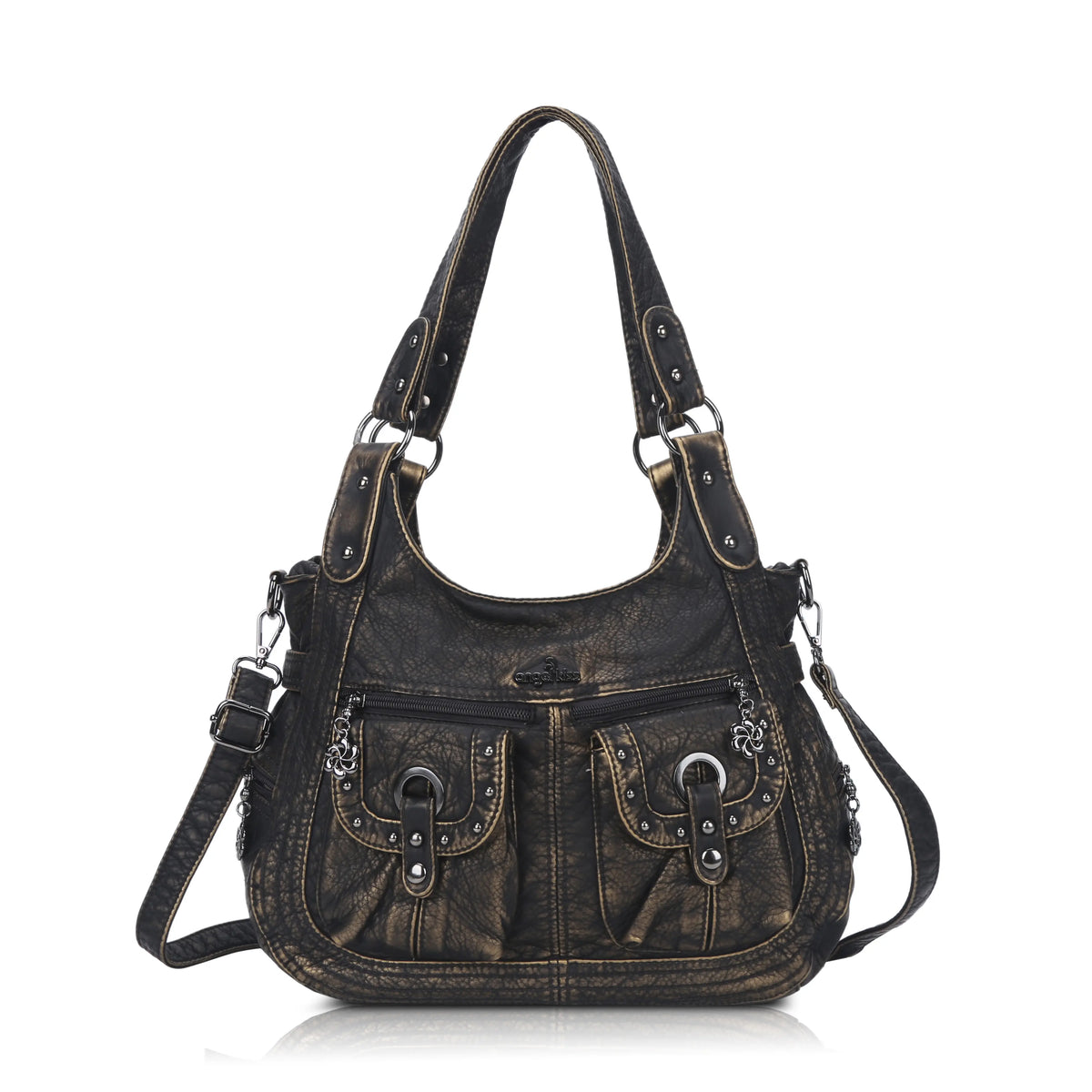 Women's Biker Purses Moto Shoulder Bag Medium Studded Handbags