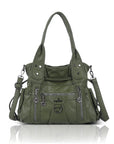Women’s Vintage Utility Shoulder Bag with Layered Zip Pockets