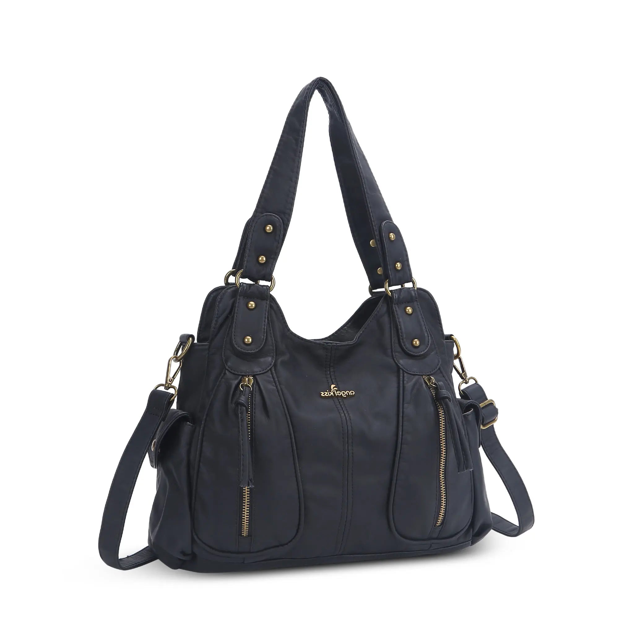 Y2K Double Pocket Shoulder Bag Belted Faux Leather Crossbody Bag