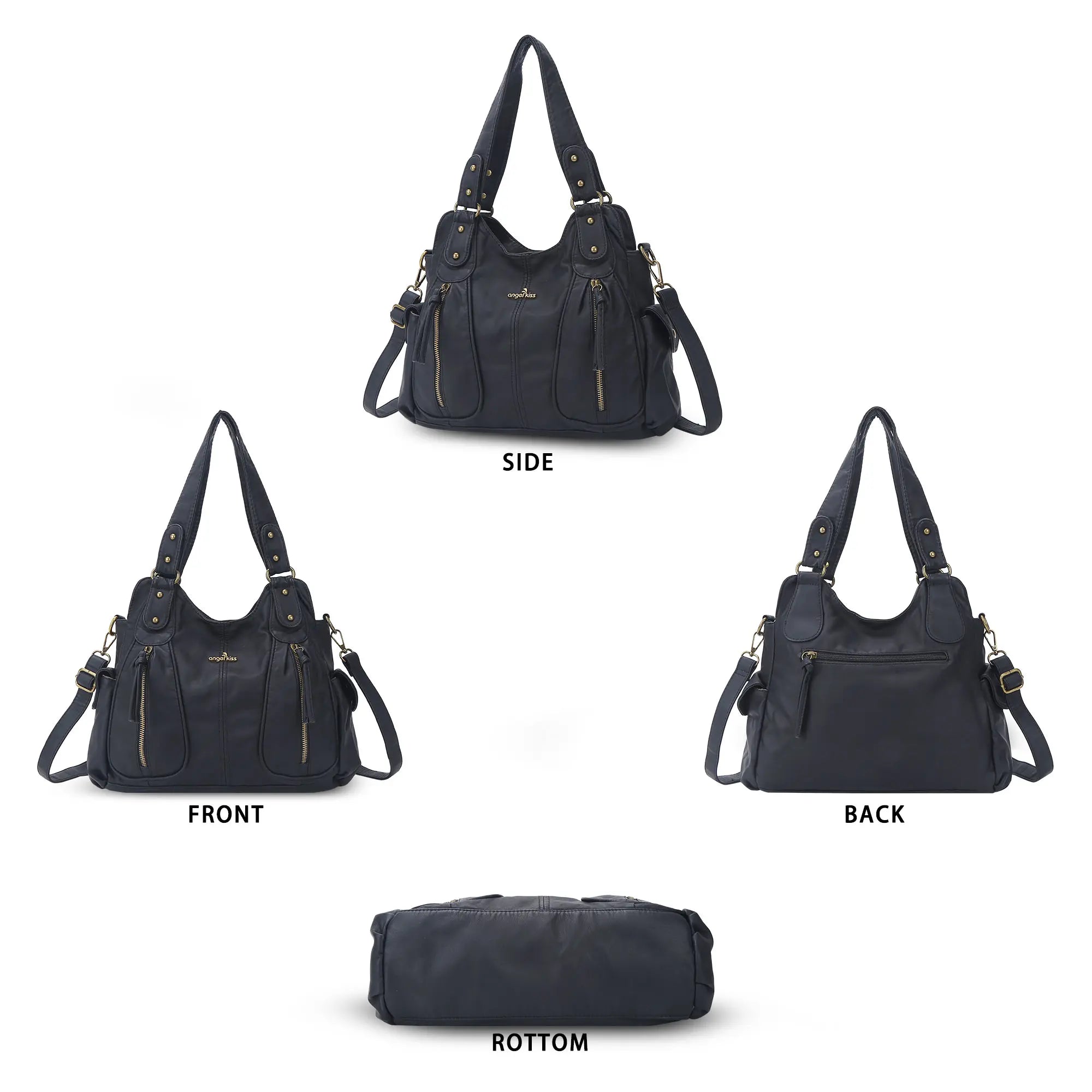 Y2K Double Pocket Shoulder Bag Belted Faux Leather Crossbody Bag