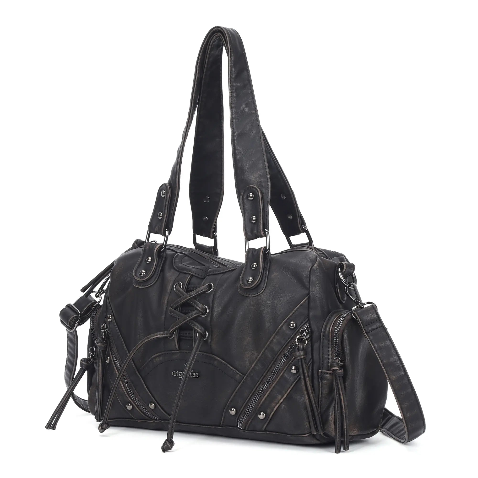 Lace-Up Moto Multi-Pocket Shoulder Bag