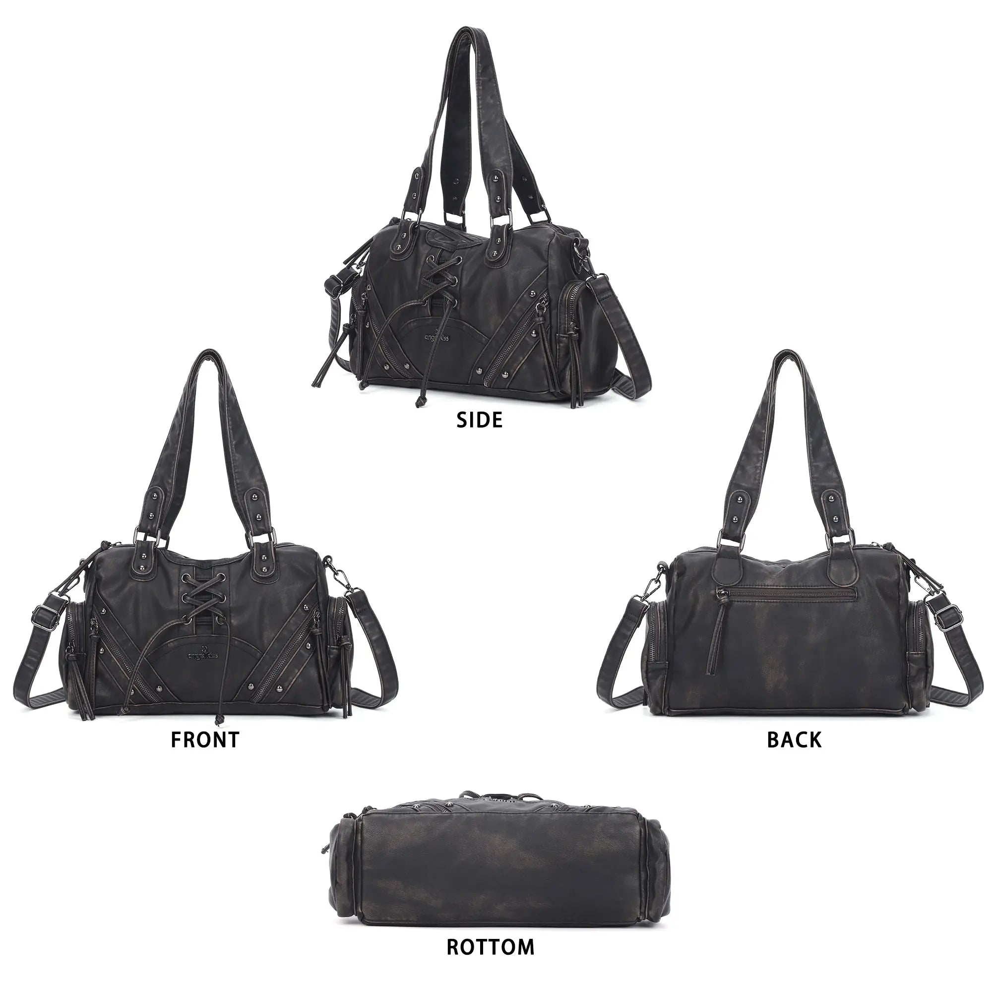 Lace-Up Moto Multi-Pocket Shoulder Bag