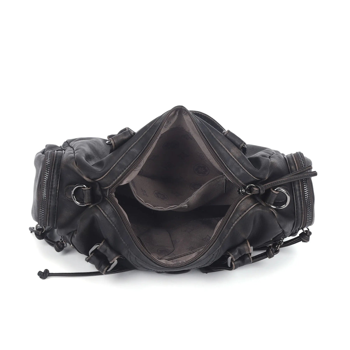 Lace-Up Moto Multi-Pocket Shoulder Bag