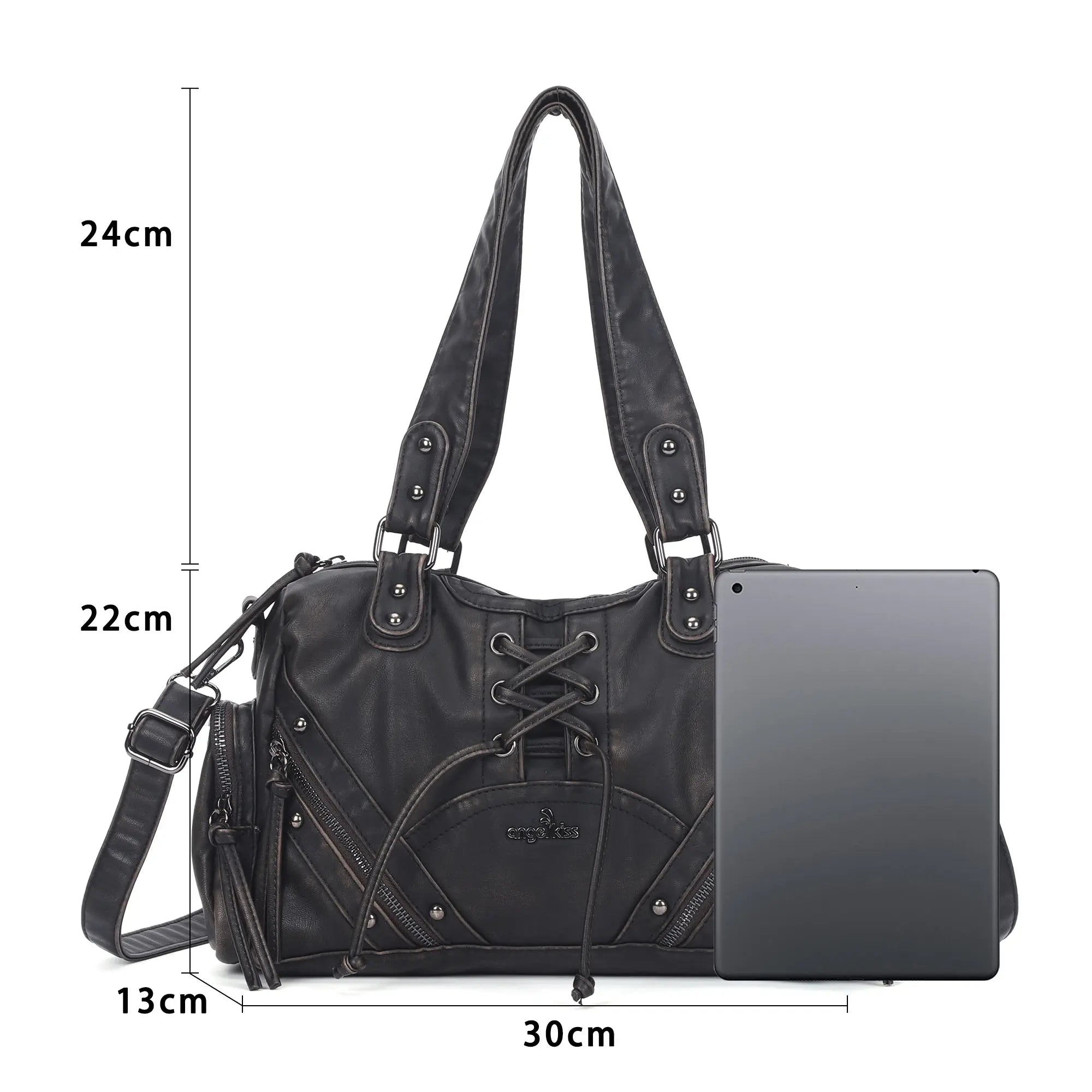 Lace-Up Moto Multi-Pocket Shoulder Bag