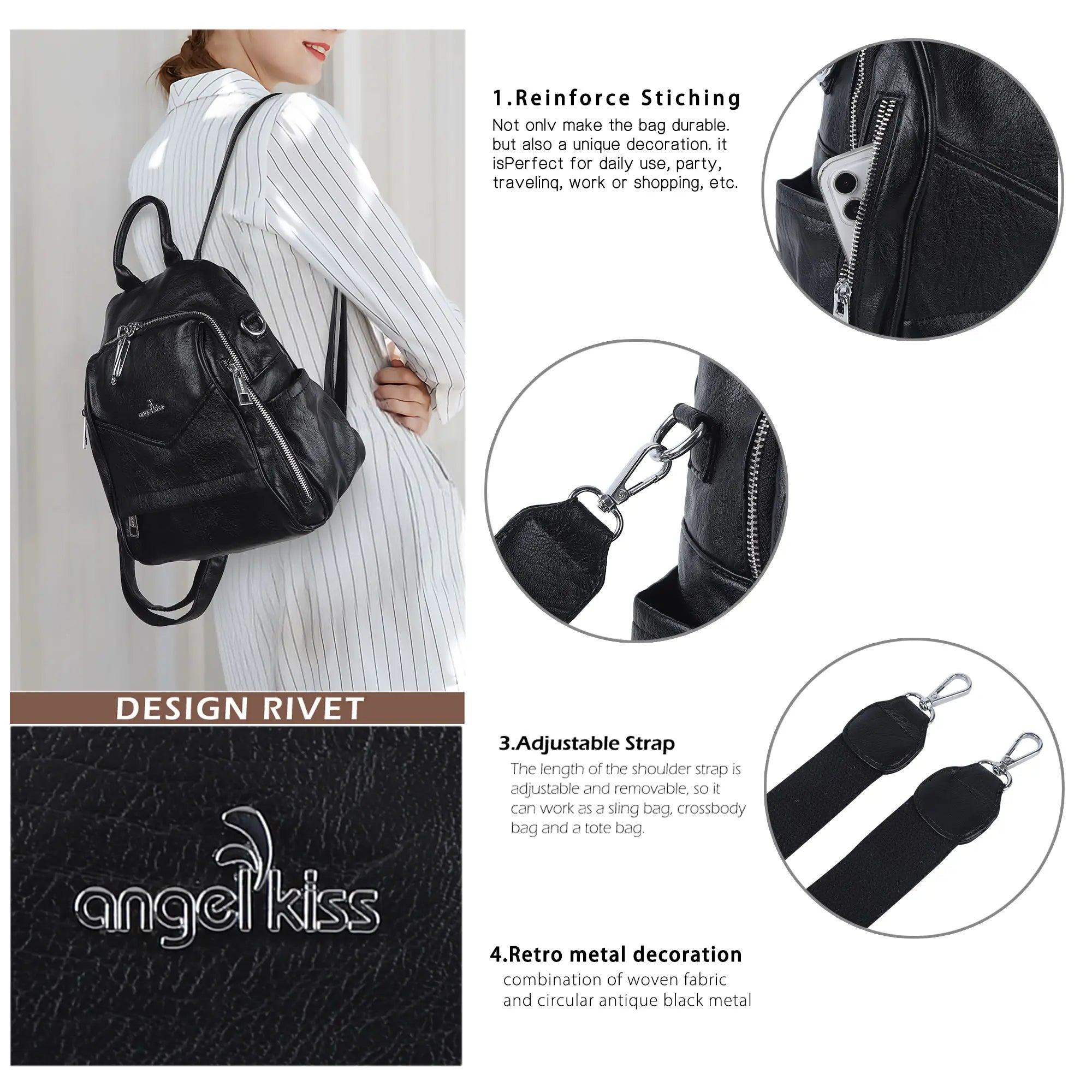 Soft Vintage Vegan Leather Mini Backpack for School &amp; Work