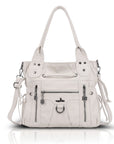 Women’s Vintage Utility Shoulder Bag with Layered Zip Pockets