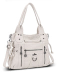 Women’s Vintage Utility Shoulder Bag with Layered Zip Pockets