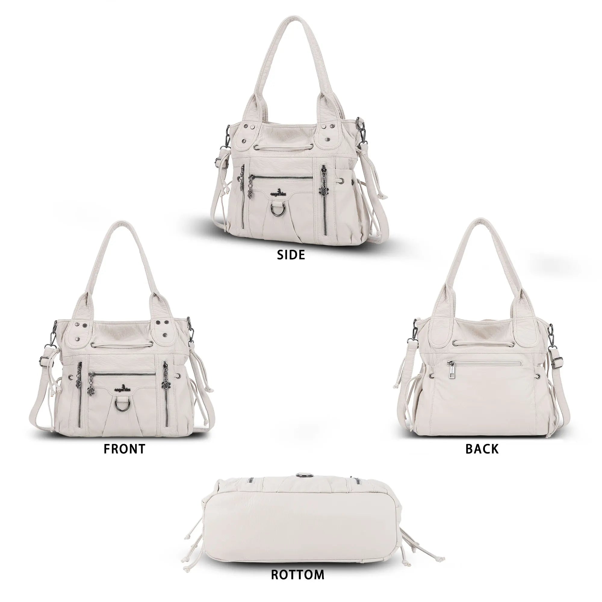 Women’s Vintage Utility Shoulder Bag with Layered Zip Pockets