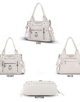 Women’s Vintage Utility Shoulder Bag with Layered Zip Pockets