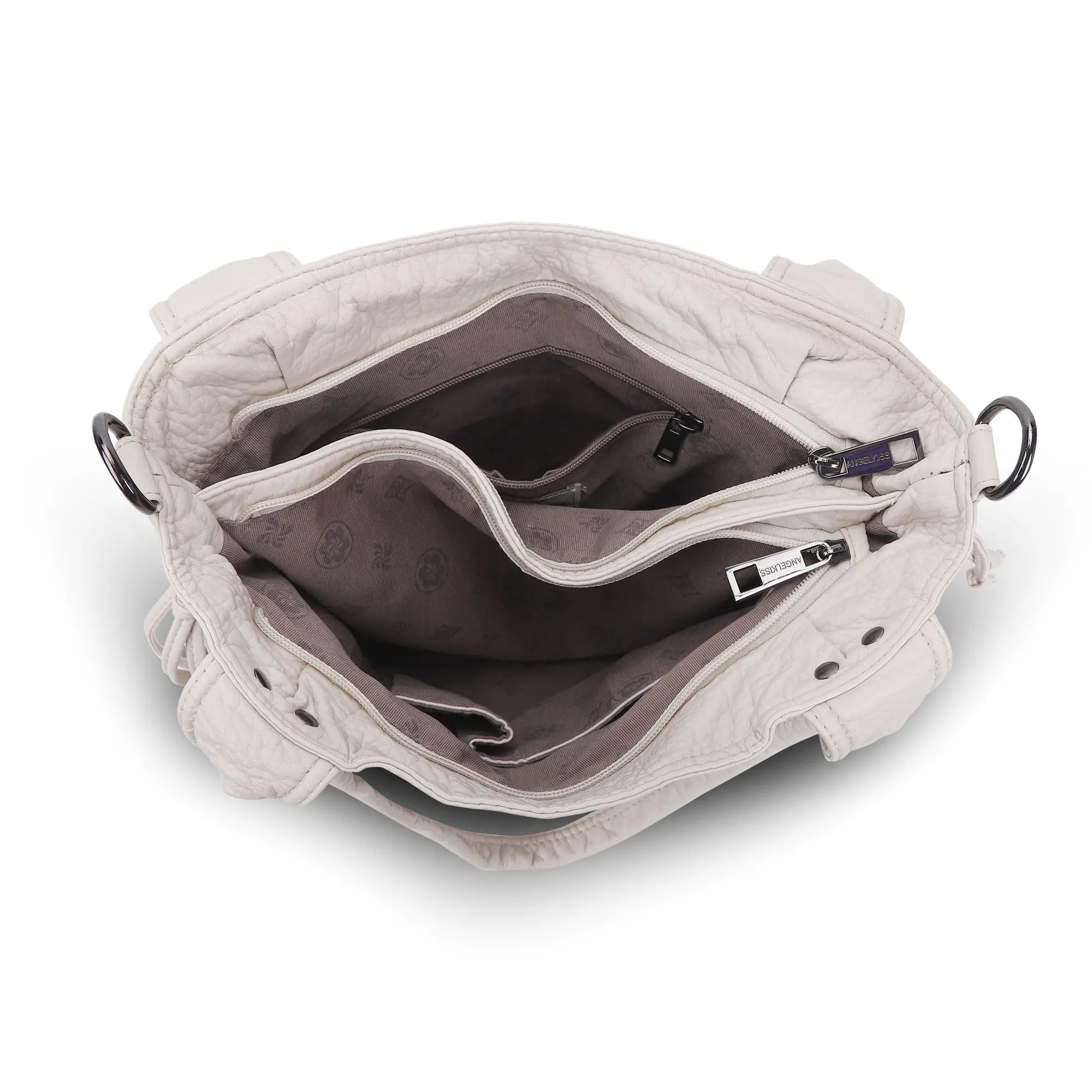 Women’s Vintage Utility Shoulder Bag with Layered Zip Pockets