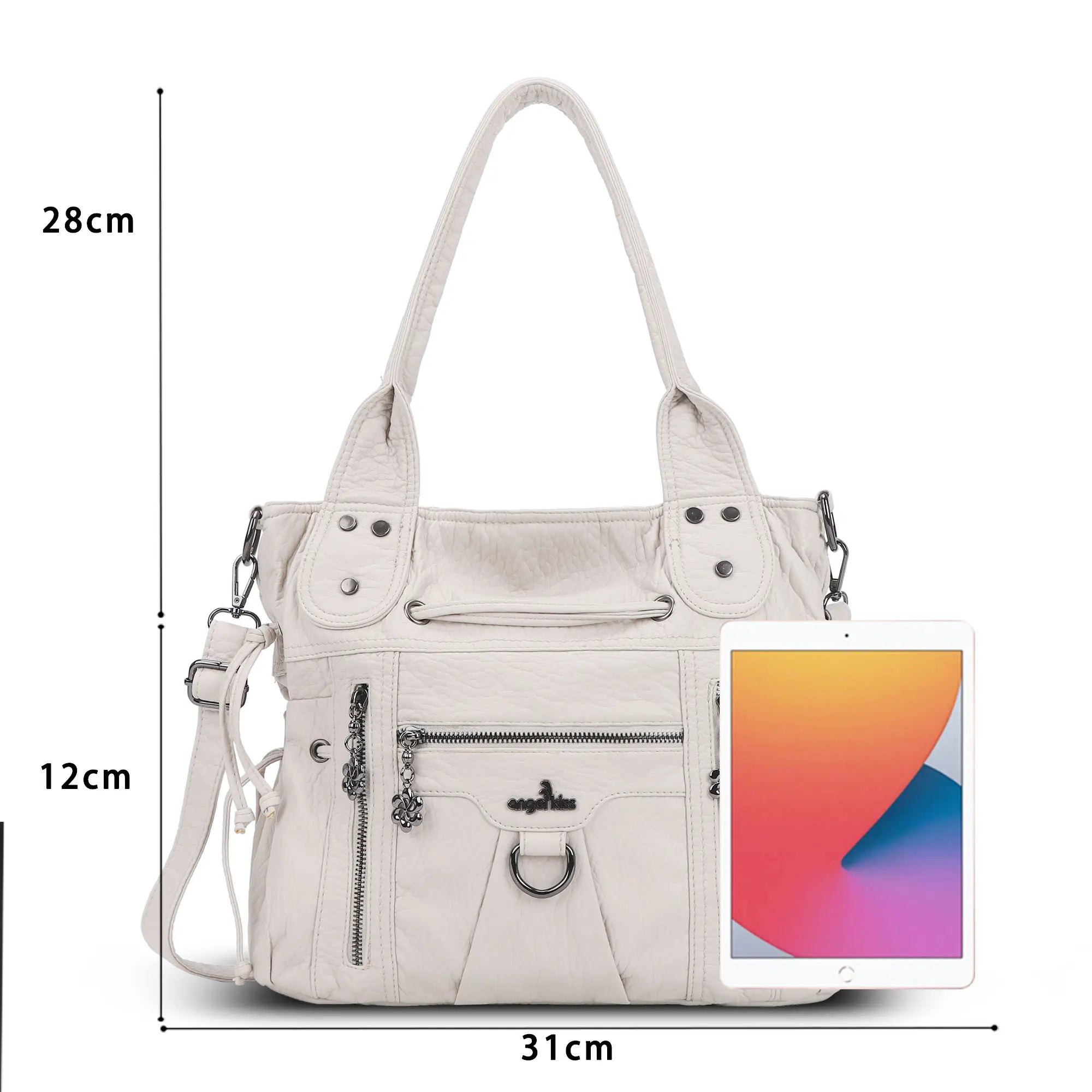 Women’s Vintage Utility Shoulder Bag with Layered Zip Pockets