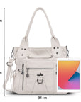 Women’s Vintage Utility Shoulder Bag with Layered Zip Pockets