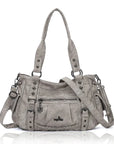 Vintage Distressed Vegan PU Studded Multi-Pocket Shoulder Tote Bag