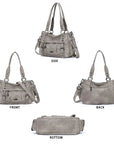 Vintage Distressed Vegan PU Studded Multi-Pocket Shoulder Tote Bag