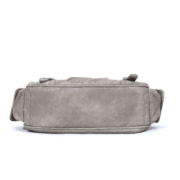 Vintage Distressed Vegan PU Studded Multi-Pocket Shoulder Tote Bag