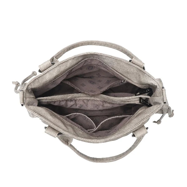 Vintage Distressed Vegan PU Studded Multi-Pocket Shoulder Tote Bag