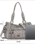 Vintage Distressed Vegan PU Studded Multi-Pocket Shoulder Tote Bag