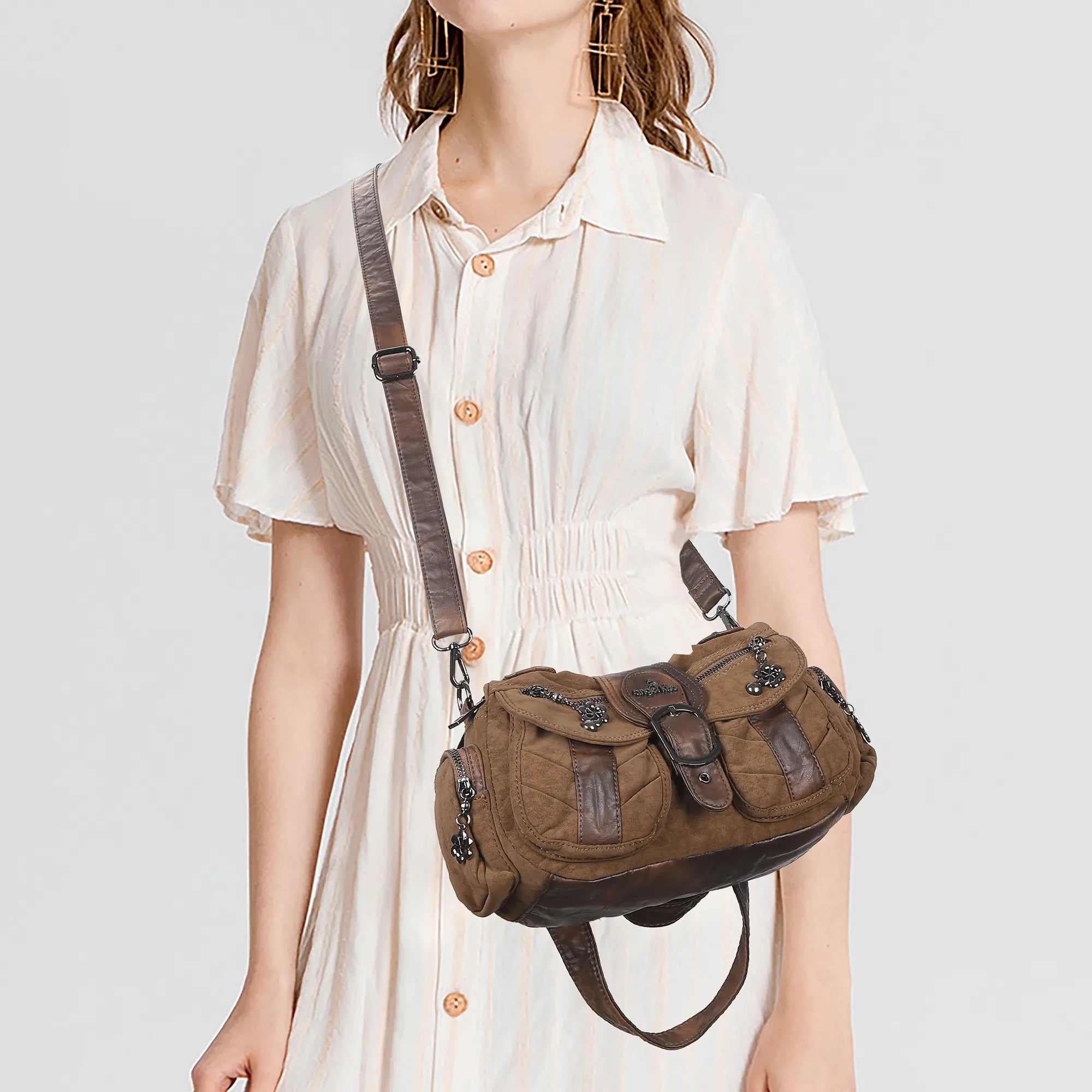 Vintage Moto Multi-Pocket Satchel Bag