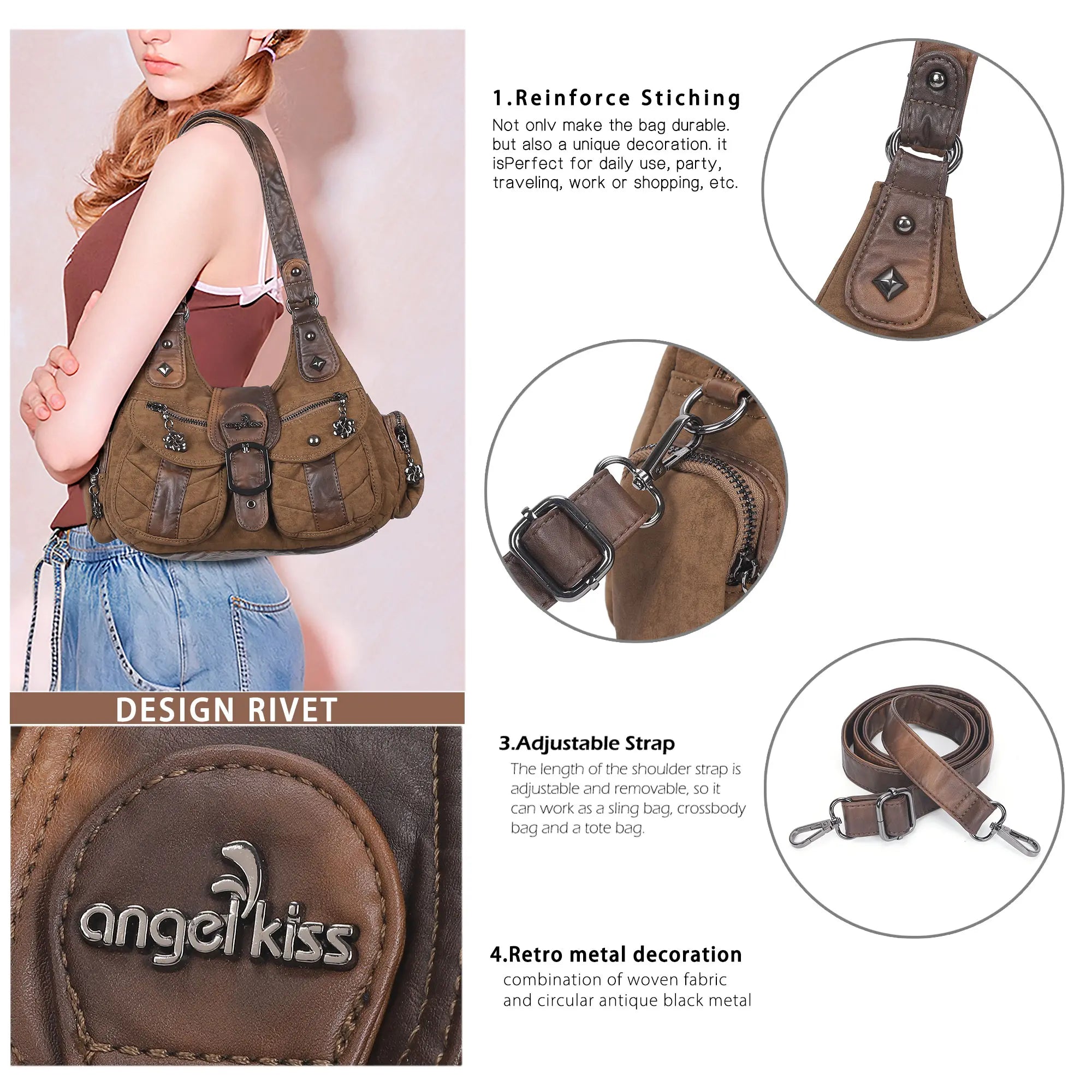 Vintage Moto Multi-Pocket Satchel Bag