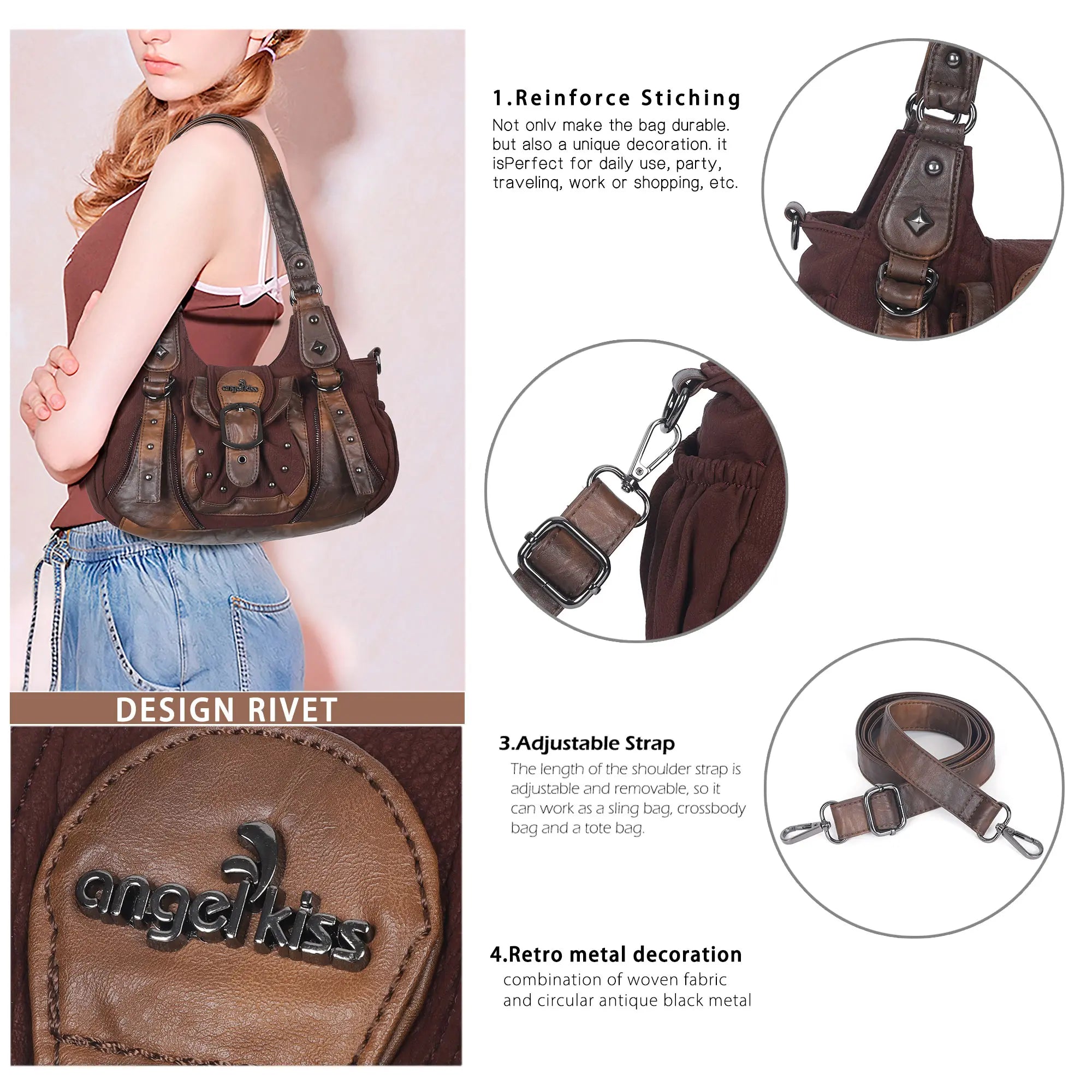 Vintage Utility Organizer Shoulder Bag