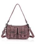 Vintage Utility Multi-Pocket Denim Baguette Bag
