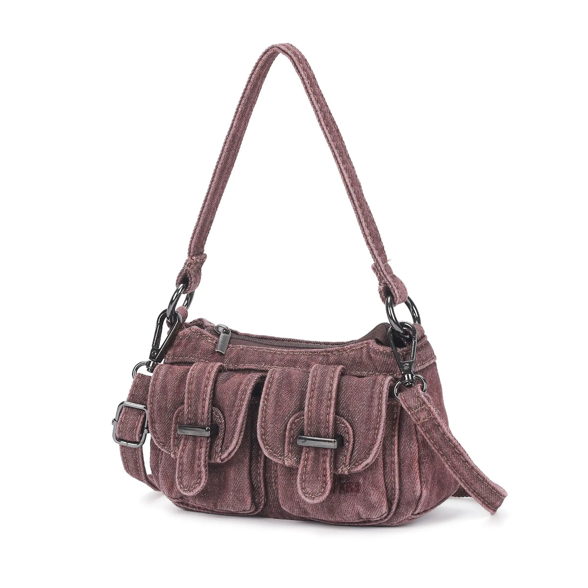 Vintage Utility Multi-Pocket Denim Baguette Bag