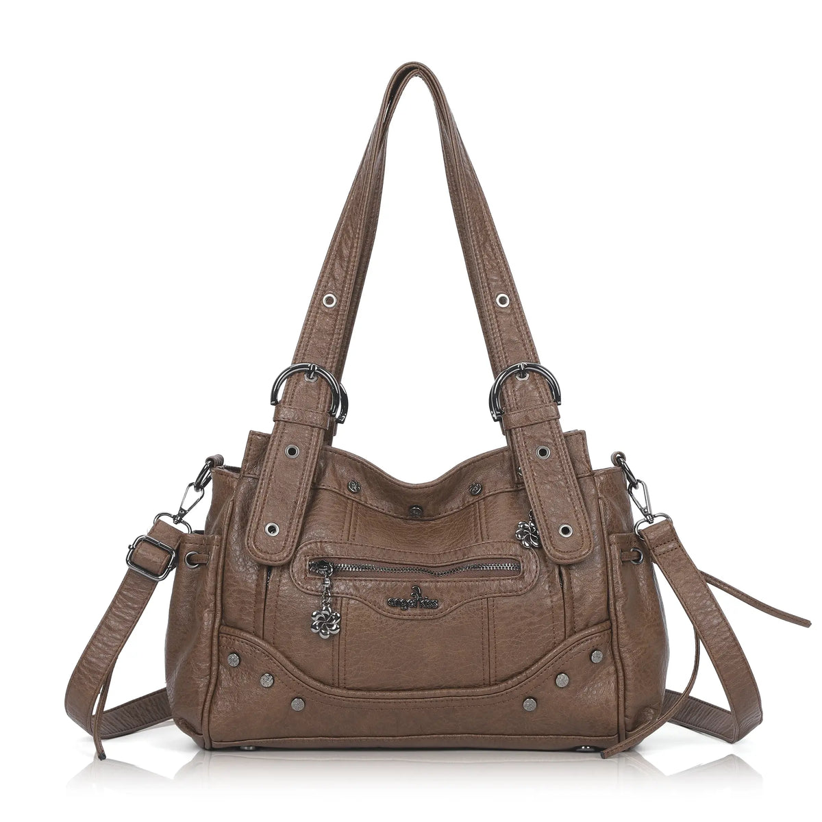 Studded Multi-Pocket Moto Shoulder Bag