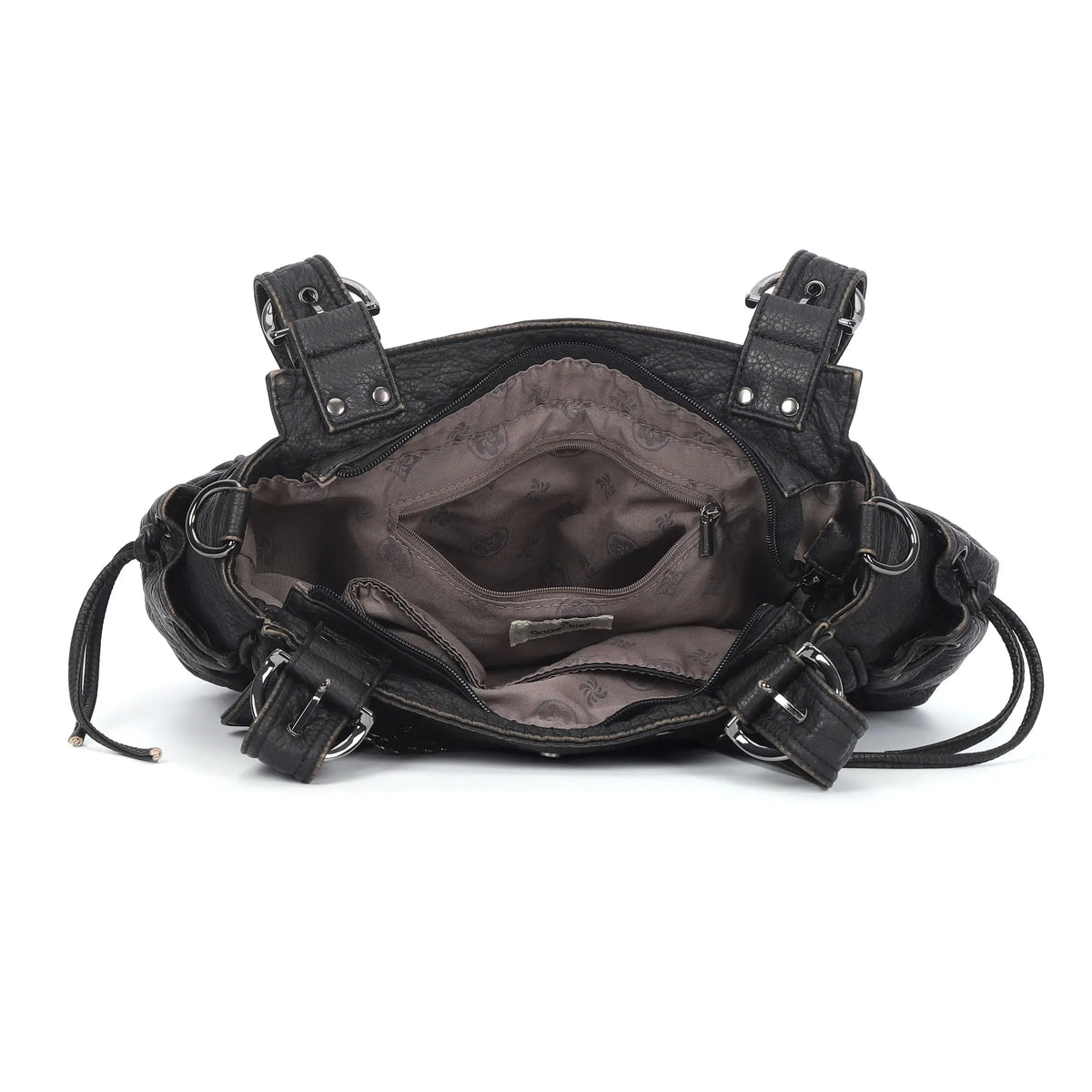 Studded Multi-Pocket Moto Shoulder Bag