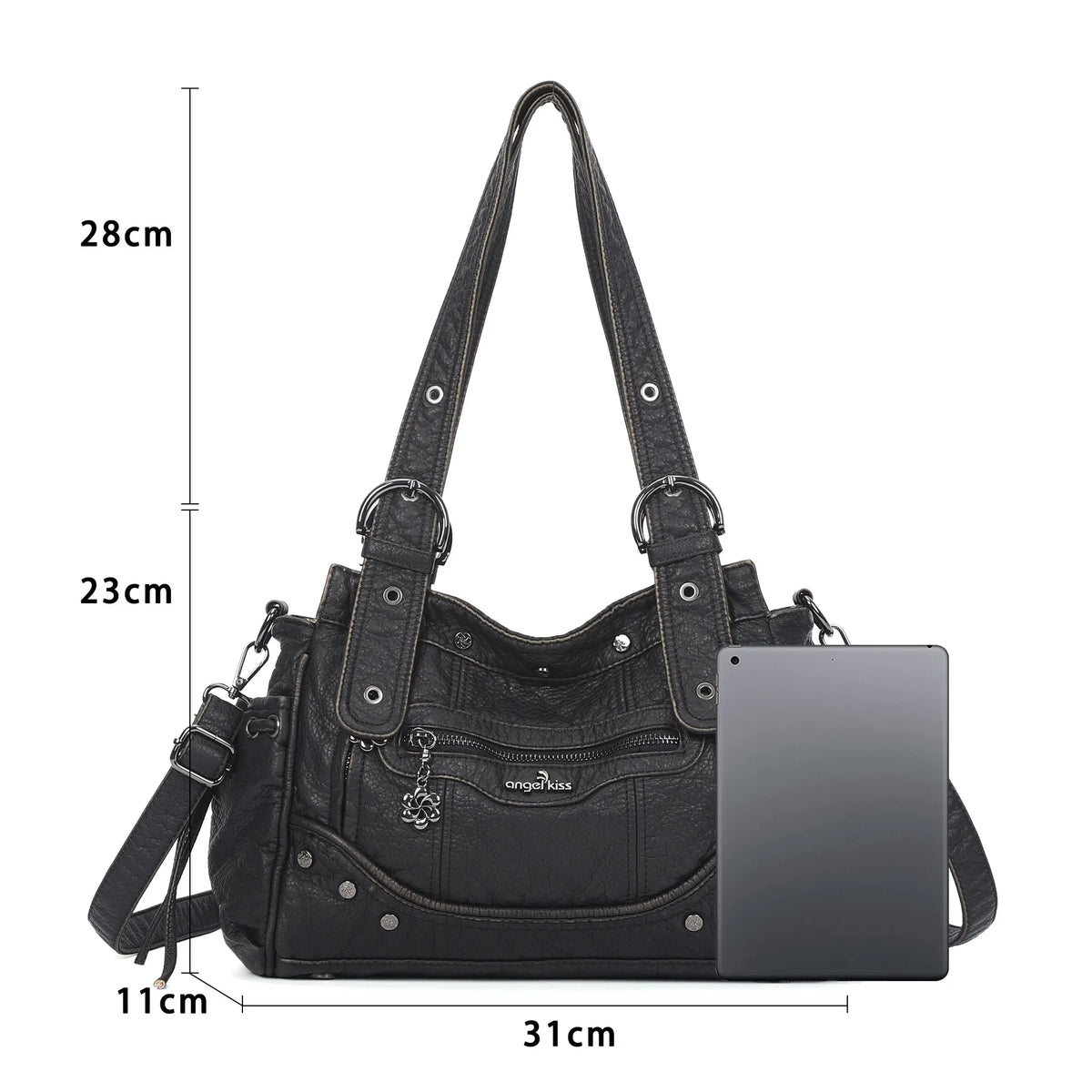 Studded Multi-Pocket Moto Shoulder Bag
