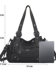 Studded Multi-Pocket Moto Shoulder Bag