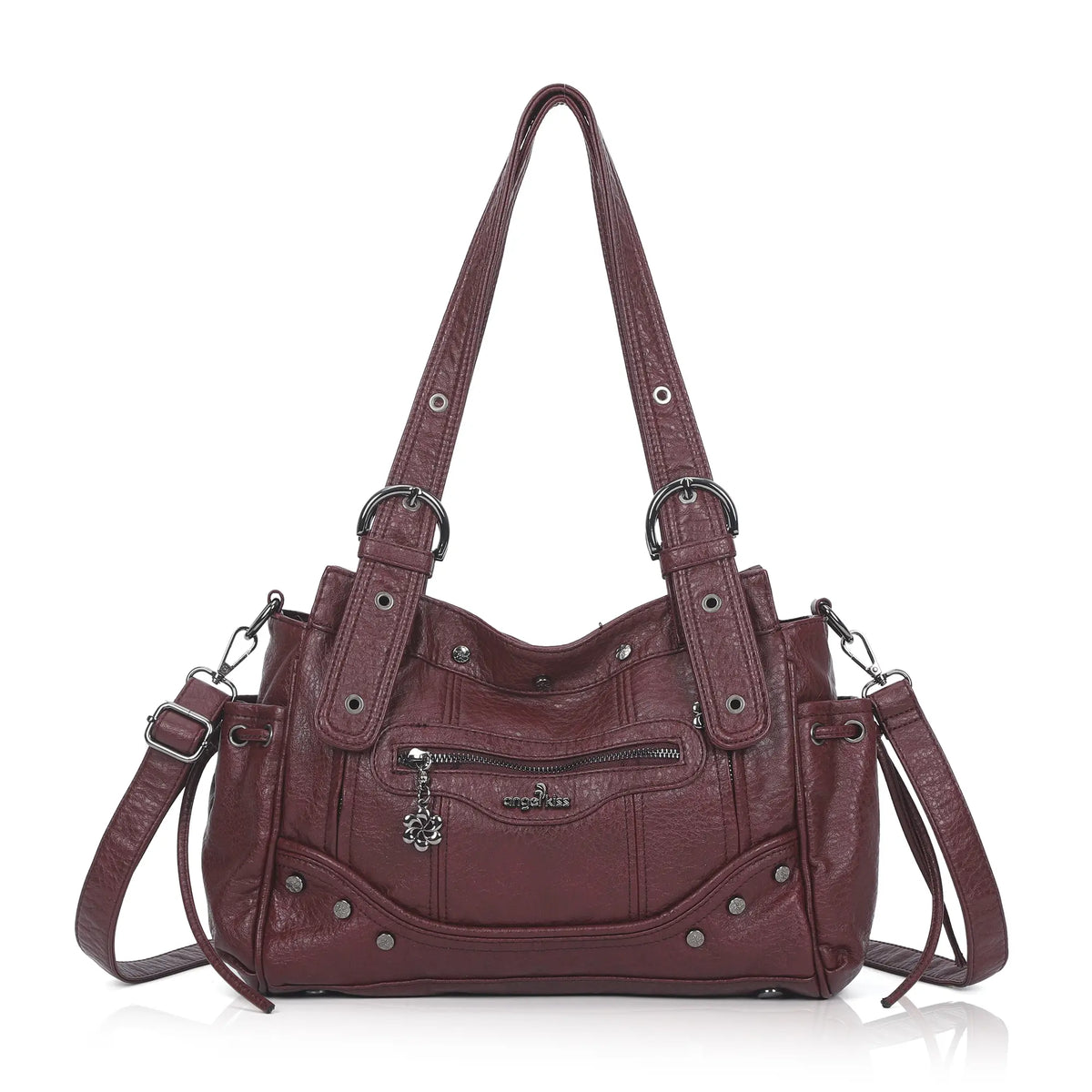 Studded Multi-Pocket Moto Shoulder Bag