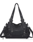 Studded Multi-Pocket Moto Shoulder Bag