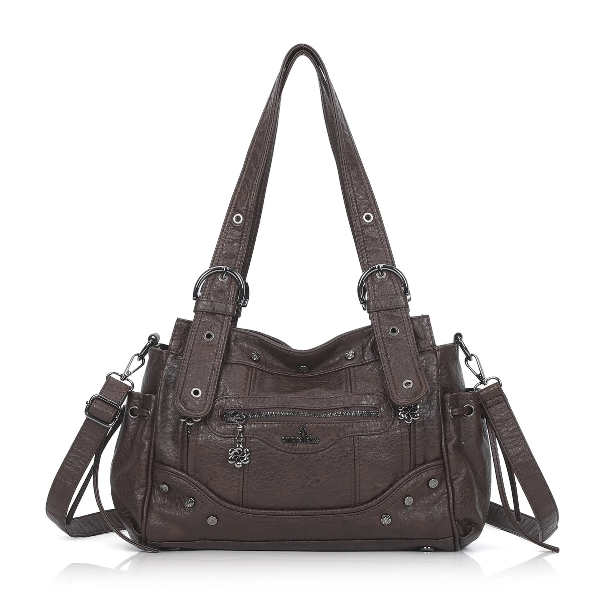 Studded Multi-Pocket Moto Shoulder Bag