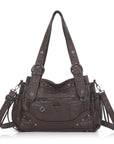 Studded Multi-Pocket Moto Shoulder Bag