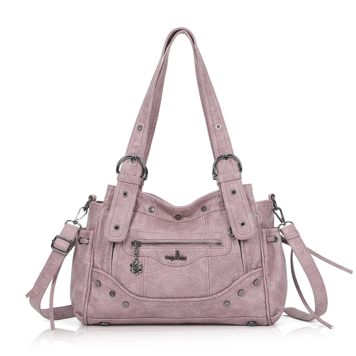 Studded Multi-Pocket Moto Shoulder Bag