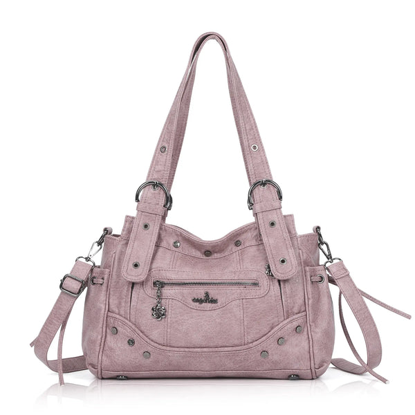 Studded Multi-Pocket Moto Shoulder Bag