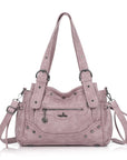 Studded Multi-Pocket Moto Shoulder Bag