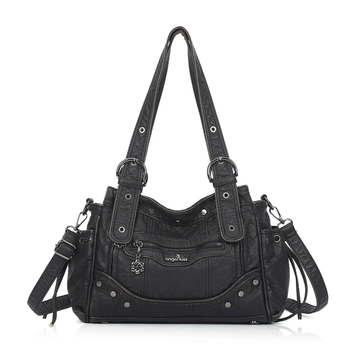 Studded Multi-Pocket Moto Shoulder Bag