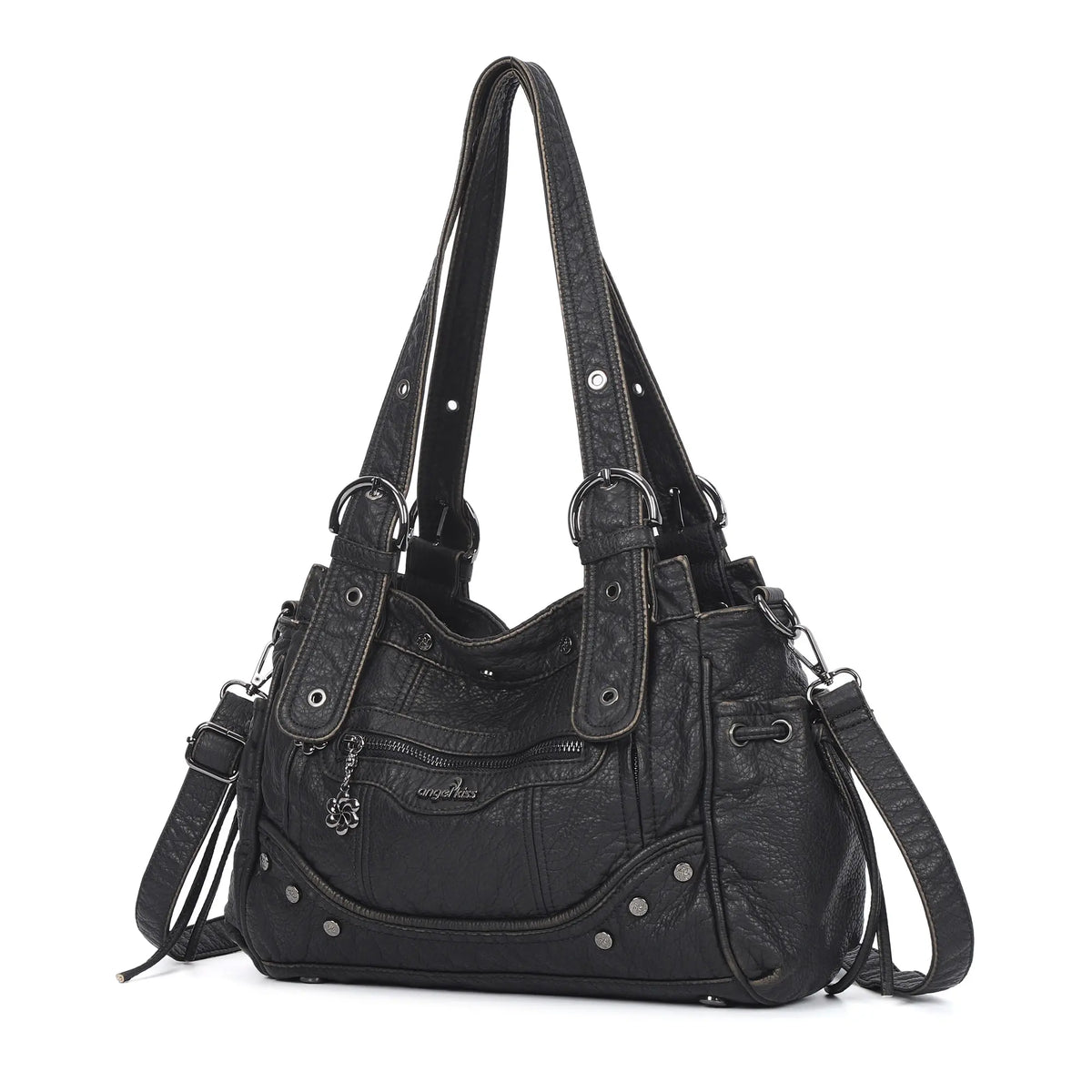 Studded Multi-Pocket Moto Shoulder Bag